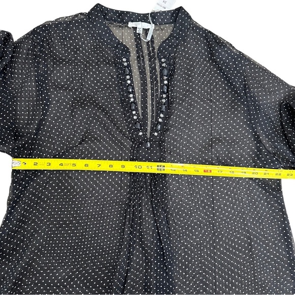 Lapogee Sheer Polka Dot V-Neck Blouse SZ 3X Black White Embellished Neckline NWT - Picture 7 of 8